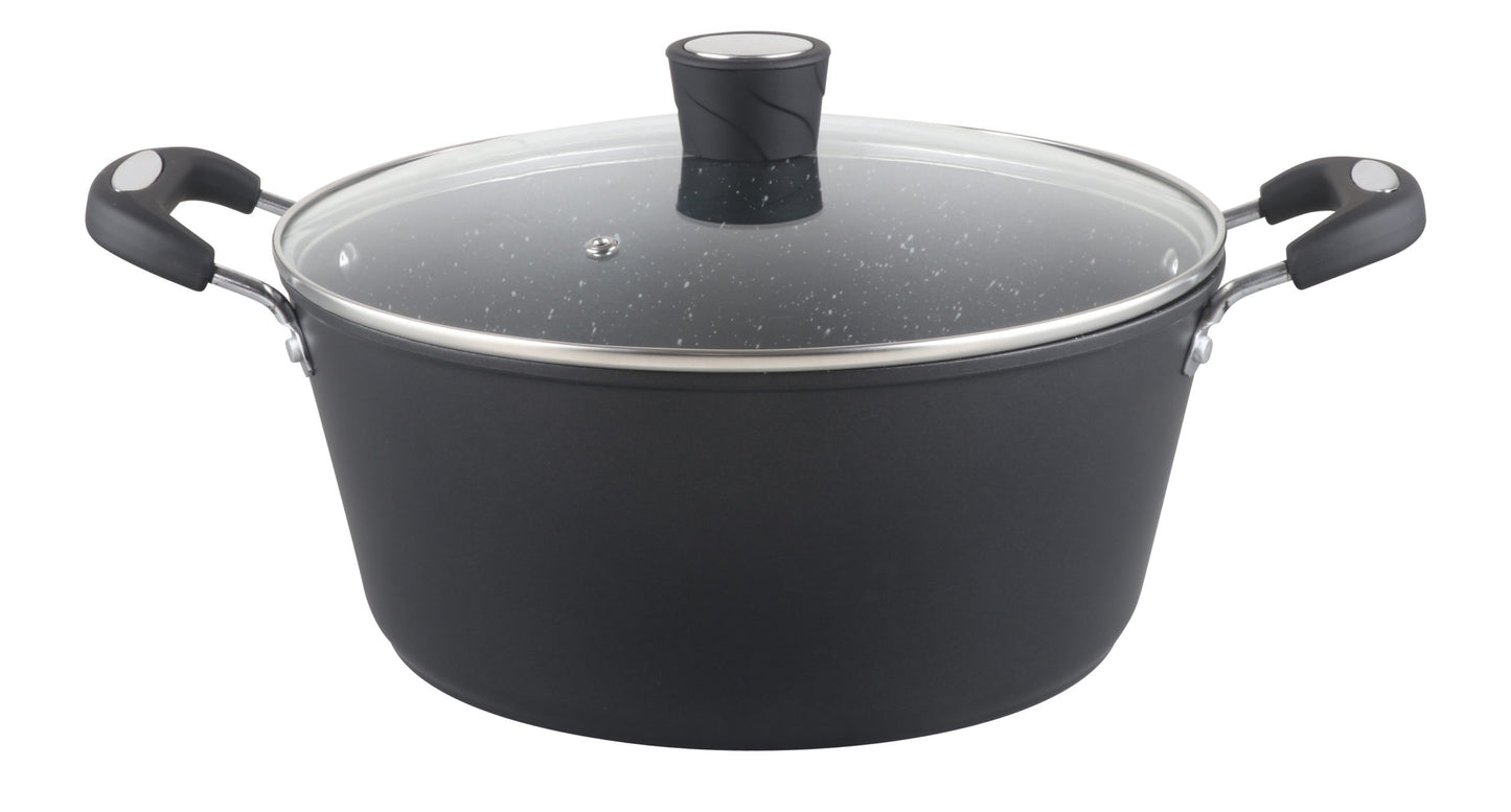 MR-04-BK - Millvado - Rainbow Black, Non Stick Pot/W Glass Lid, Soft Grip Handle 4.5 Qt