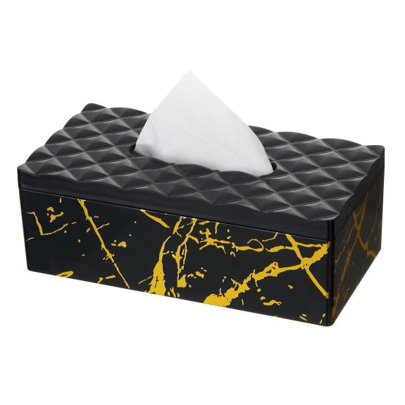 1237 - Tissue Box Black W/ Gold Marble Printing