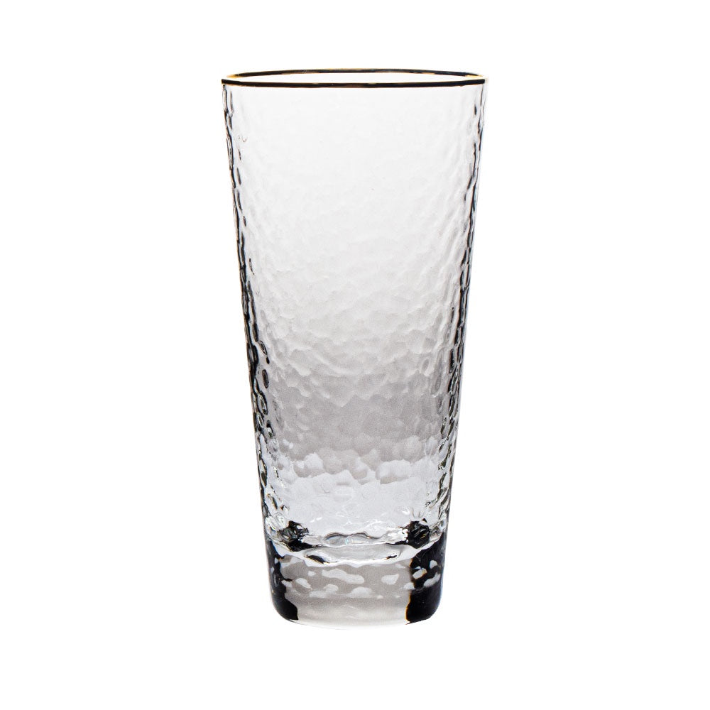 VD-2114-HGR - Vikko Decor - Gold Rim, Hammered Highball Glass, 14 Oz
