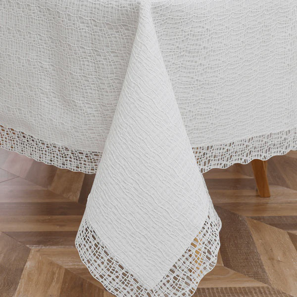 TC1732L-70108 - Tablecloth White Lace Lattice Lined 70" x 108"