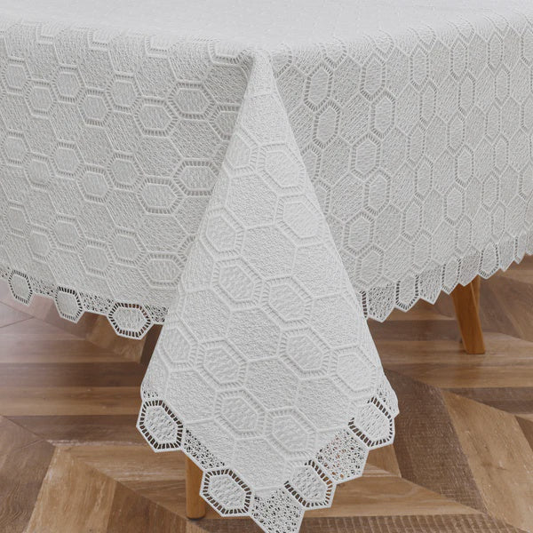 TC1734L-70108 - Tablecloth White Lace Beehive Lined 70" x 108"