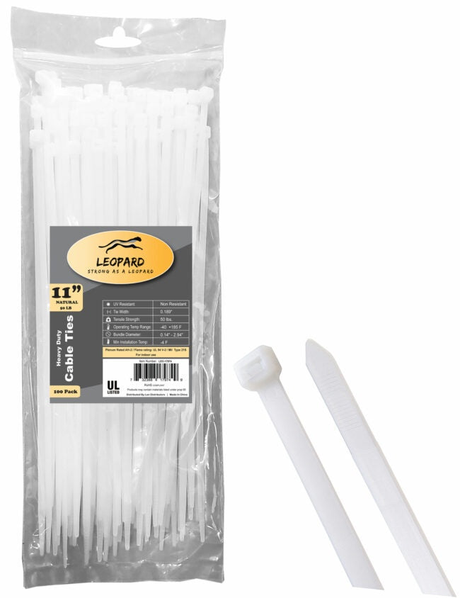 LEO-17974 - CABLE TIES SUPER STRONG 100/PK 11″ NATURAL