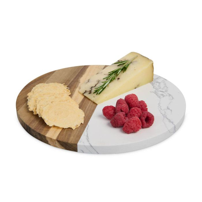 22186 - Round Marble & Wood Cheese Board