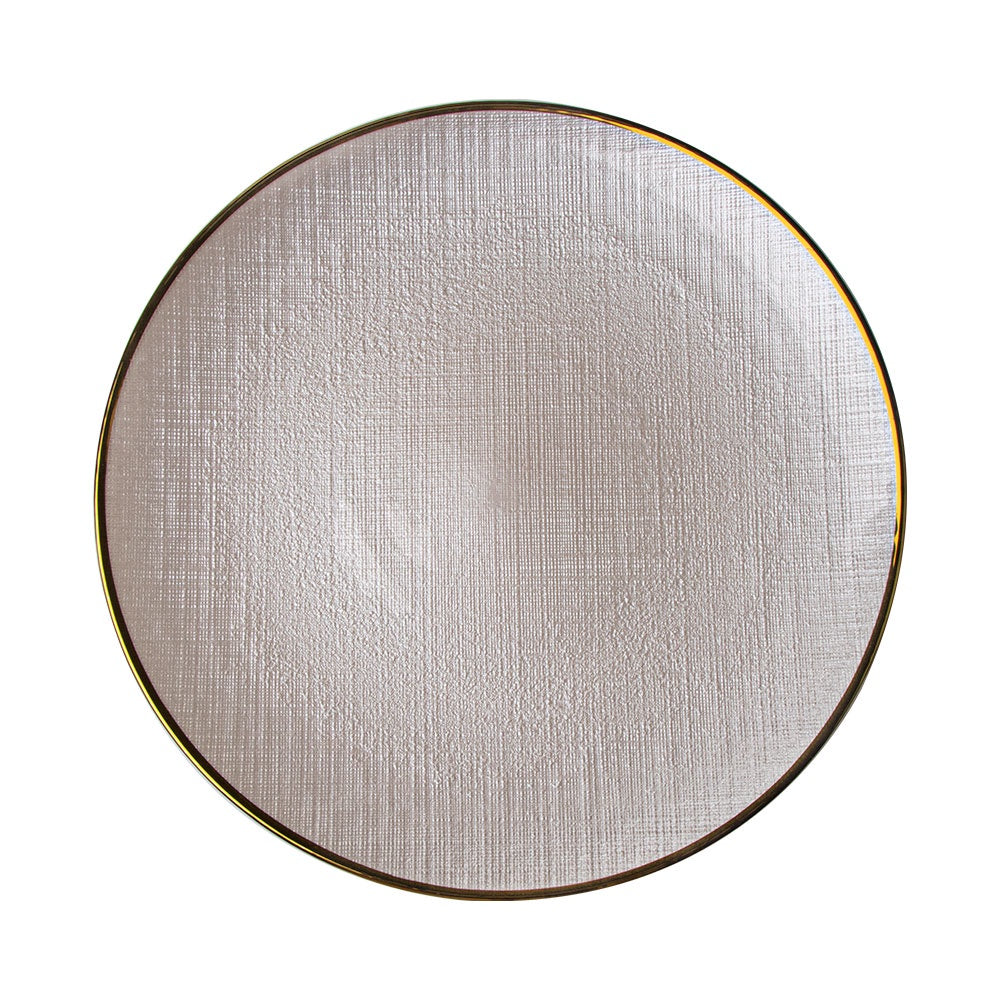 VD-1307-WG - Vikko Decor- Willow, White with Gold Rim, Glass Chargers, 13''