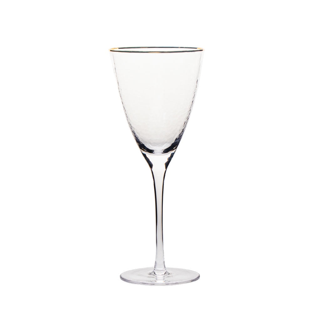 VD-2011-HGR - Vikko Decor - Gold Rim, Hammered Wine Glass, 11.5 Oz