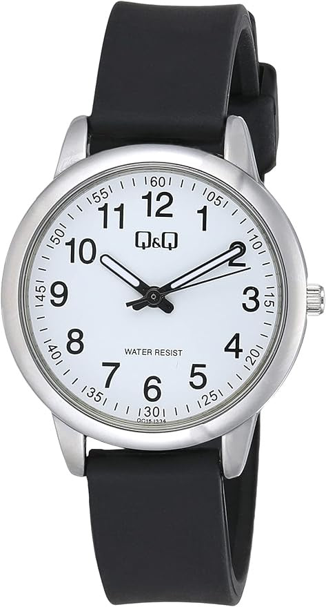 QQQC15J334Y - Q&Q Watch for Women, Quartz Movement, Analog Display, Black Resin Strap