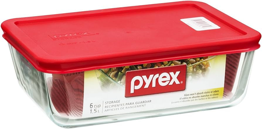 1069618 - Pyrex 6C Rectangle Glass Storage w Red Lid
