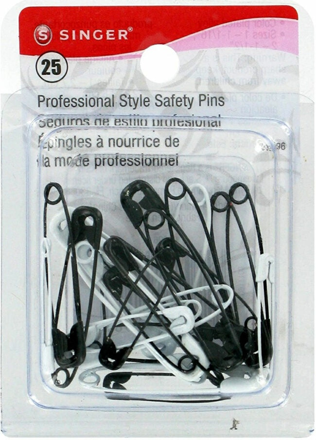 SING-00296 - SINGER-SAFETY PINS-BLACK&WHITE 25 ct