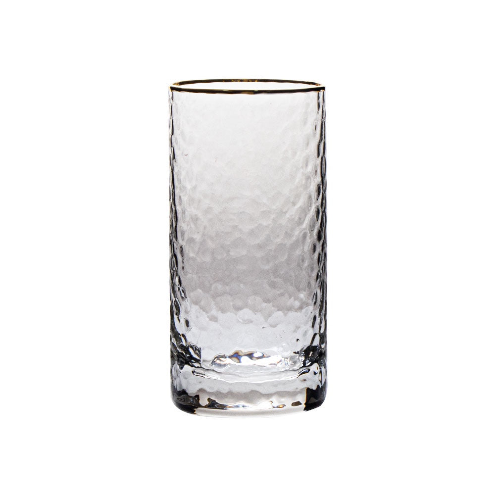 VD-2110-HGR - Vikko Decor - Gold Rim, Hammered Highball Glass, 10 Oz