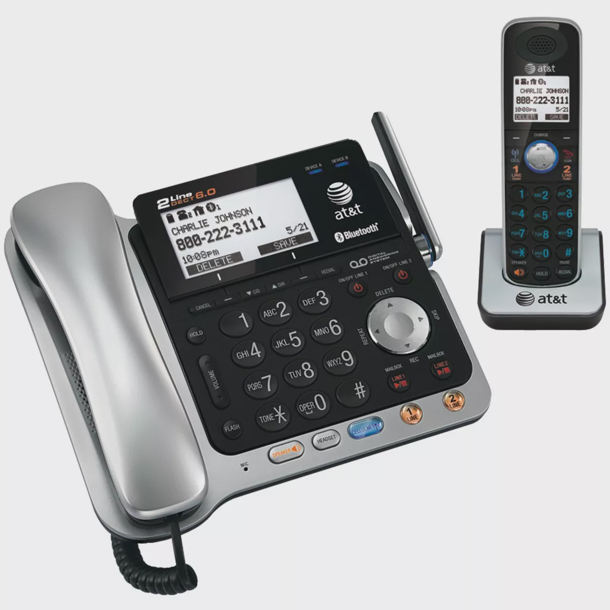 ATTTL86109 - DECT6.0 2-Line Corded/Cordless Answering System with Call-Waiting caller ID