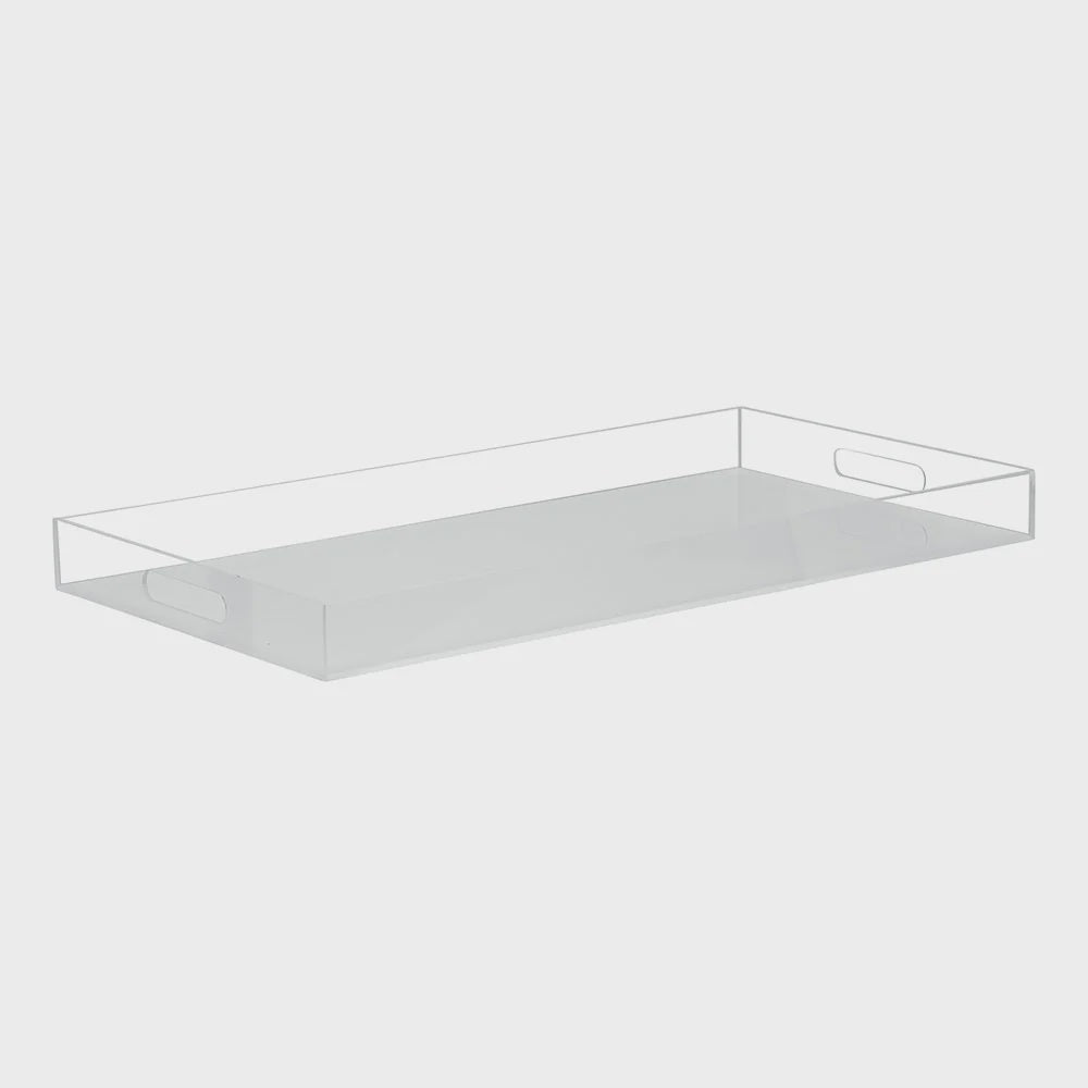 J-ATS-1324-WHT/C - Lucite Tray with Clear Sides & Handles 13" x 24"