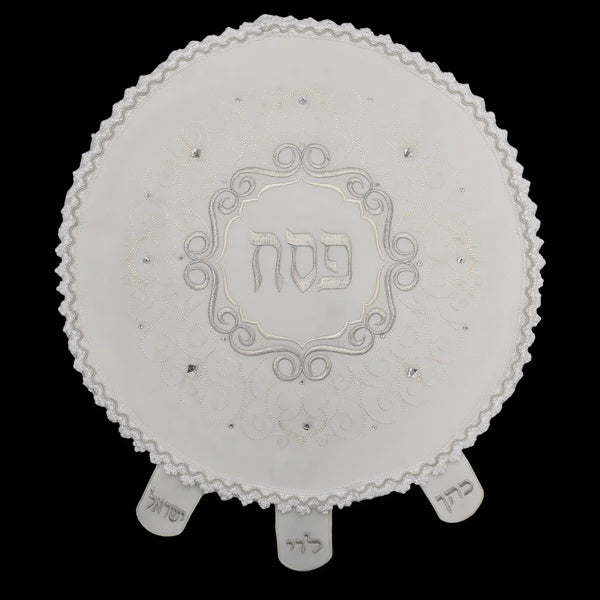 MC313 - Matzah Cover Satin Round With Heavy Plastic Three Pockets With Flaps 19"