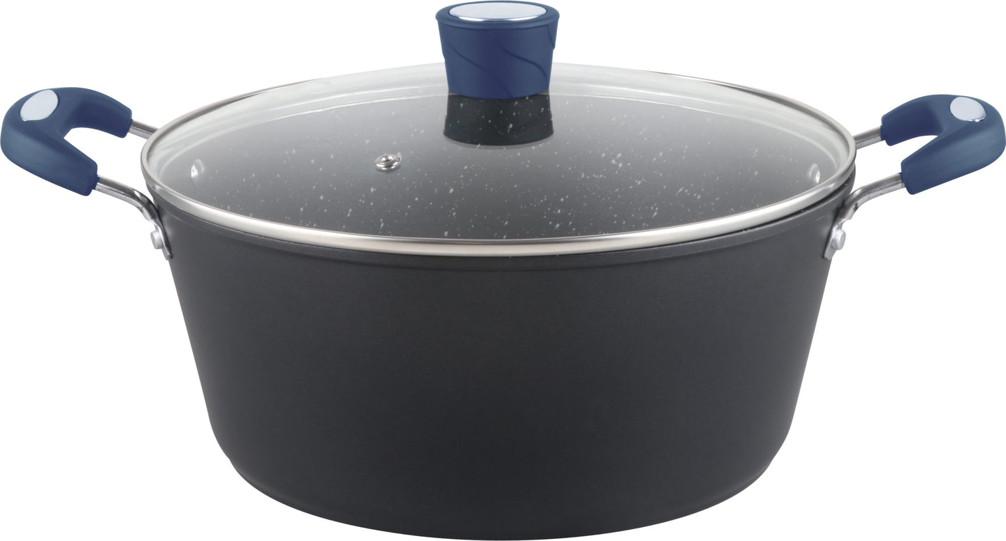 MR-07-B - Millvado - Rainbow Blue, Non Stick Pot/W Glass Lid, Soft Grip Handle 7 Qt