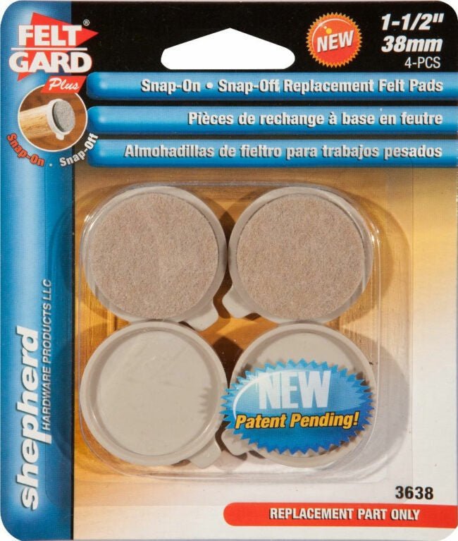 SH3638-CD/4 - FELT-SNAP-ON/OFF REPLCMNT PADS 1.5″