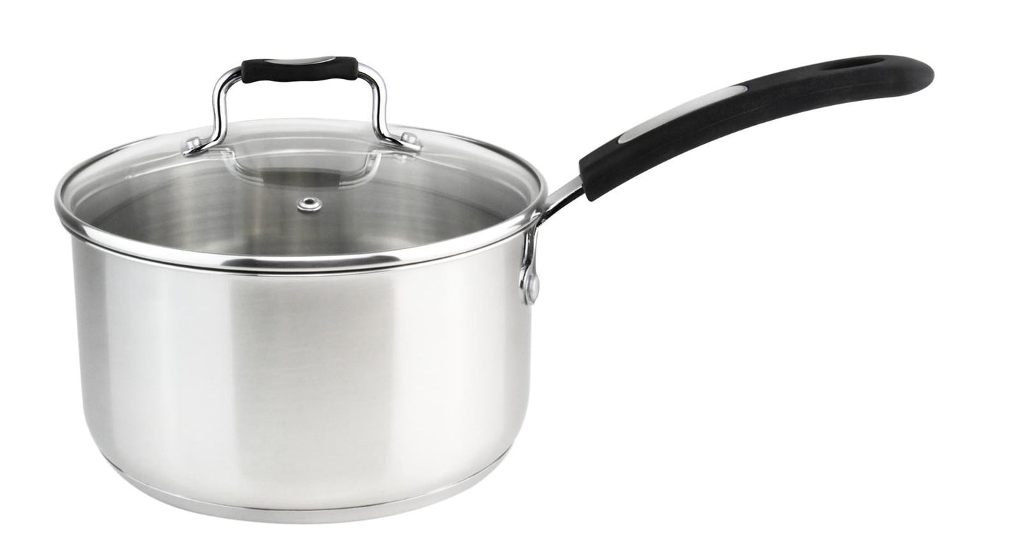 MU-18-SP/BK -Millvado-Urban Ss Sauce Pan/W Glass Lid Silicone Handles, Black, 2.4 Qt, 7""X3.5""