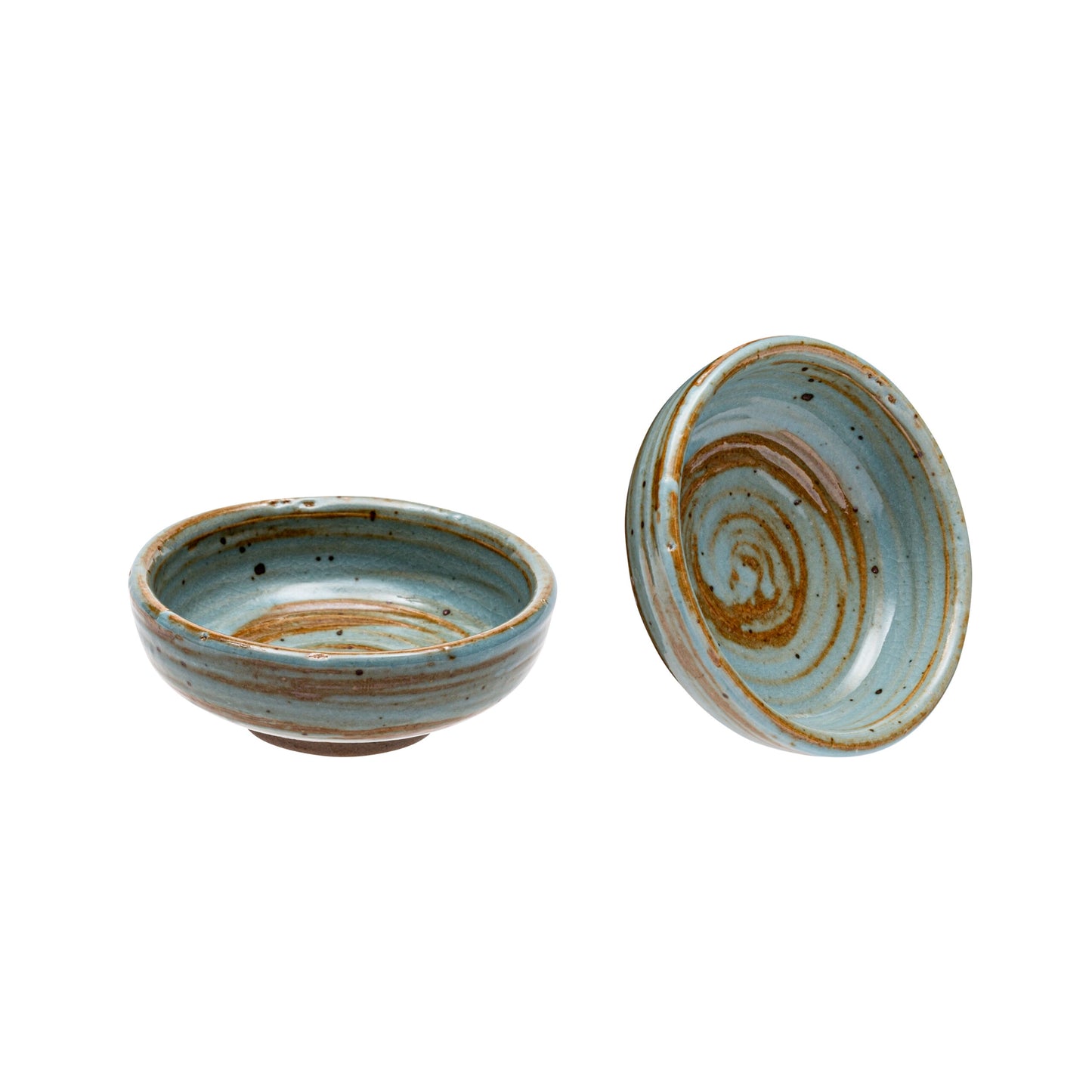 VS-PM3-7069 - Vikko Stoneware, Palm Mini Bowl, Light Blue With Brown Rim, 3."