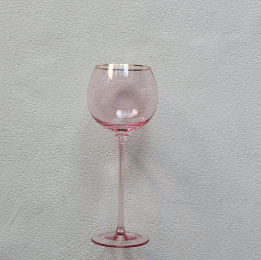 VD-P17-PI - Vikko Decor - Platinum, Pink with Gold Rim, Ball Wine Glass, 17 oz
