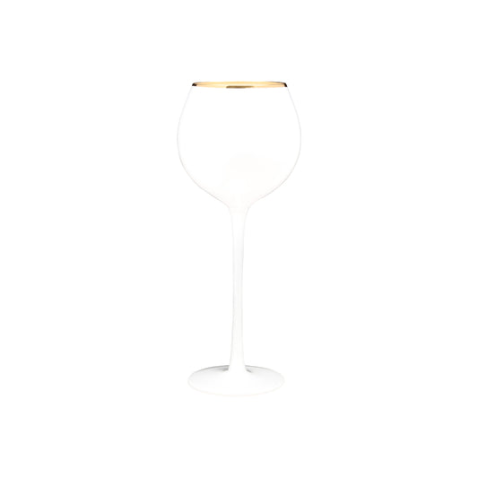 VD-P17-WH - Vikko Decor - Platinum, White with Gold Rim, Ball Wine Glass, 17 oz