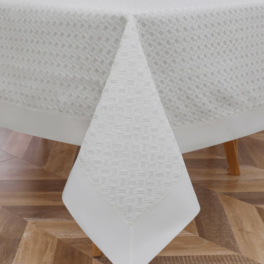 TC1730L-70120 - Tablecloth White Lace Twist Lined 70" x 120"