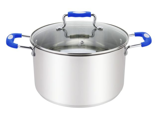 MU-20-4/BL - Millvado-Urban SS Stock Pot /W Glass Lid Silicone Handles, Blue, 4 Qt, 7.8""X4.7""