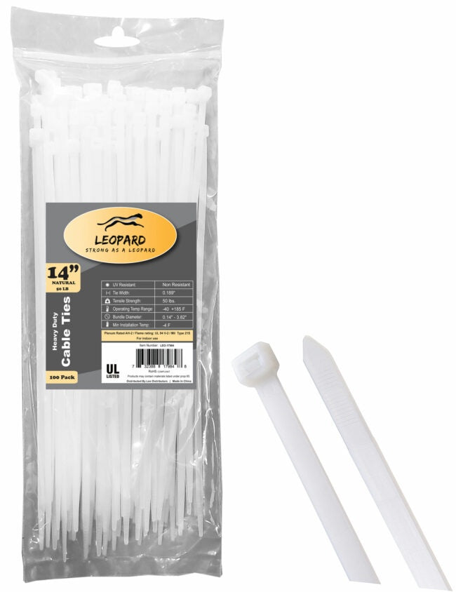 LEO-17984 - CABLE TIES SUPER STRONG 100/PK 14″ NATURAL