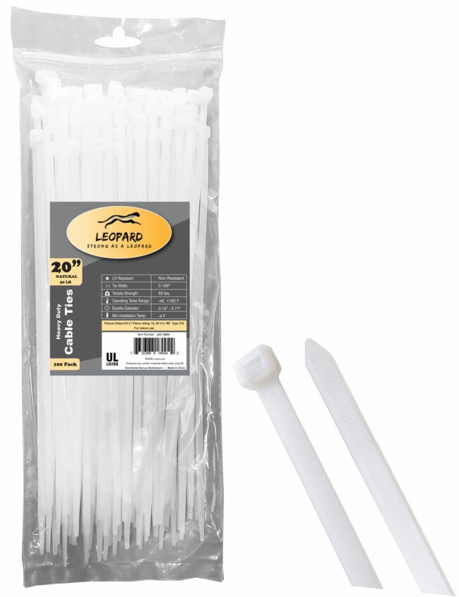 LEO-18004 - CABLE TIES SUPER STRONG 100/PK 20″ NATURAL