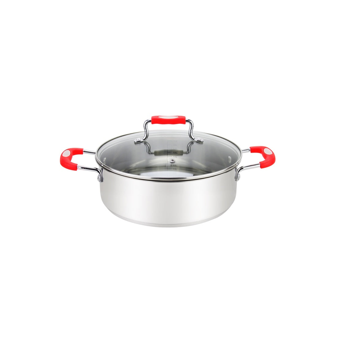 MUS-24-3/R - Urban SS Low Casserole/W Glass Lid Silicone Handles, Red, 3.5 Qt, 9.3'' X 3''