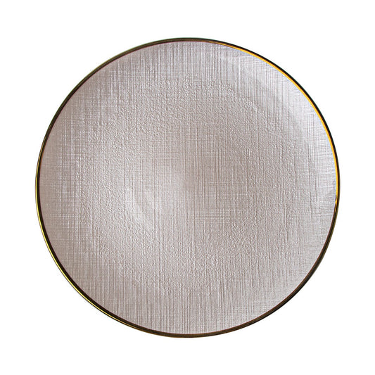 VD-1307-WG - Vikko Decor- Willow, White with Gold Rim, Glass Chargers, 13''