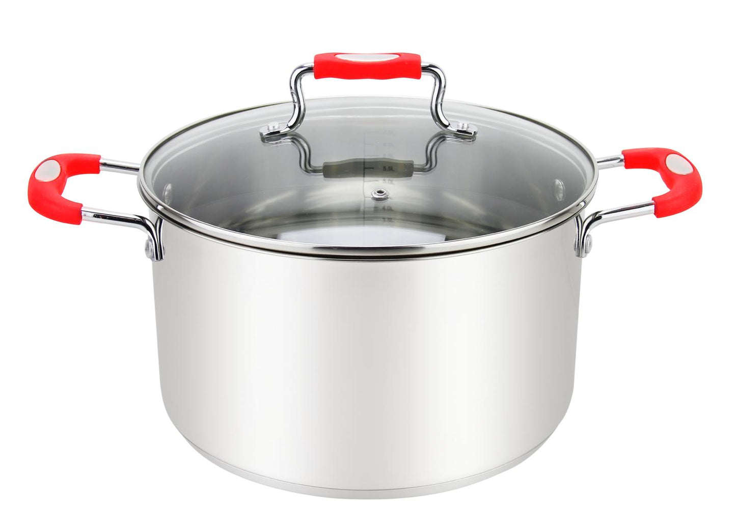 MU-26-11/R - Millvado-Urban Ss Stock Pot /W Glass Lid Silicone Handles, Red, 11 Qt, 10.2""X7.8""