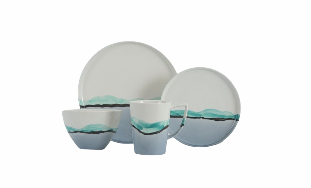 VC-1602-W - Vikko Classic - Wave Green/Blue, Fine Porcelain 16 Pc Dinnerware Set,