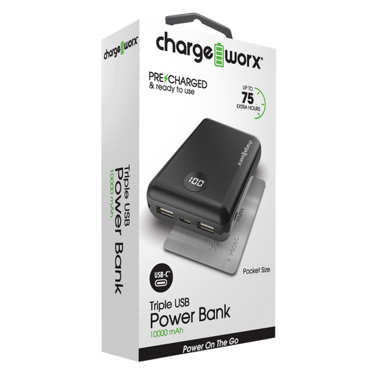 CHA-CX6827BK - Power Bank Super Slim 10000MAH 3 Port Display