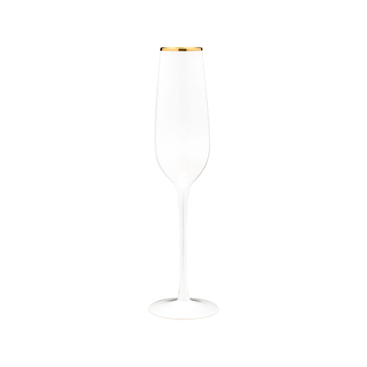 VD-P8-WH - Vikko Decor - Platinum, White with Gold Rim, Champagne Flute Glass, 8.5 oz