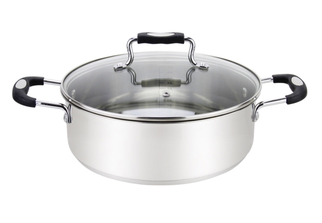 MUS-26-5/BK - Millvado-Urban SS Low Casserole/W Glass Lid Silicone Handles, Black, 5 Qt, 10.2'' X 3.5''