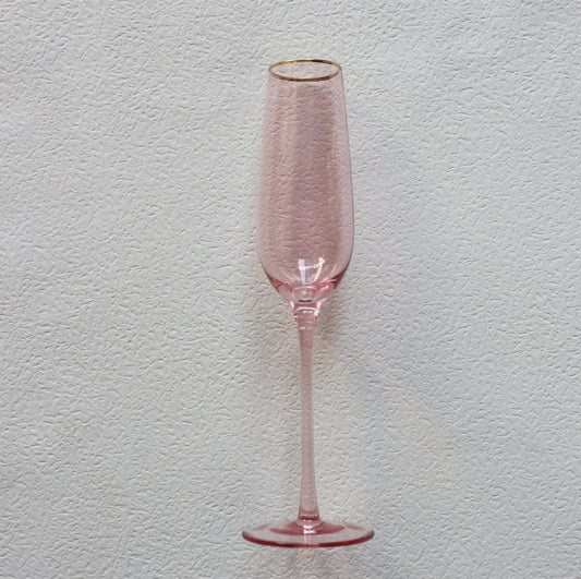 VD-P8-PI - Vikko Decor - Platinum, Pink with Gold Rim, Champagne Flute Glass, 8.5 oz
