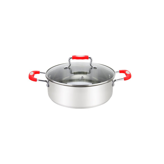 MUS-26-5/R - Millvado-Urban SS Low Casserole/W Glass Lid Silicone Handles, Red, 5 Qt 10.2'' X 3.5''