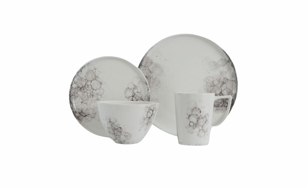 VC-1604-RBK - Vikko Classic - Raindrop Black, Fine Porcelain 16 Pc Dinnerware Set