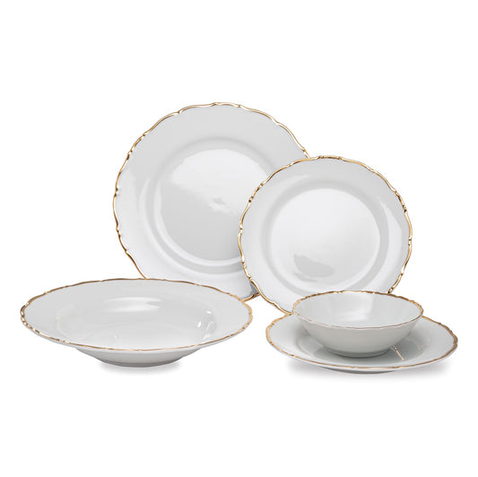 VL-2057-OG - Vikko Luxe - Ophelia Gold, White, 20 Pc Dinnerware Set