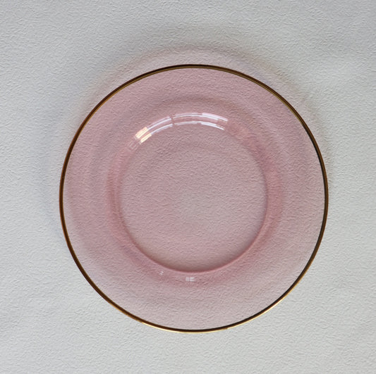 VD-PCH13-PI - Vikko Decor - Platinum, Pink with Gold Rim, Glass Charger 13""