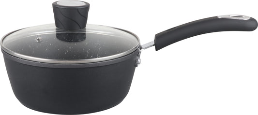 MR-18-BK - Millvado - Rainbow Black Non Stick Sauce Pan/W Glass Lid, Soft Grip Handle 1.75 Qt