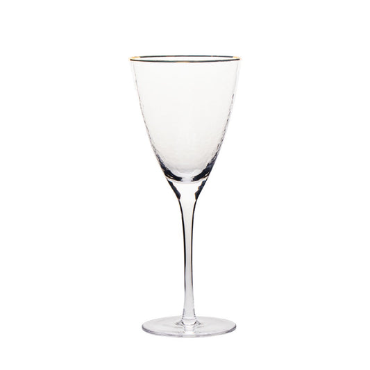 VD-2011-HGR - Vikko Decor - Gold Rim, Hammered Wine Glass, 11.5 Oz