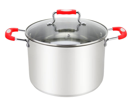 MU-30-17/R - Millvado-Urban Ss Stock Pot/W Glass Lid Silicone Handles, Red,17 Qt ,11.8""X9""