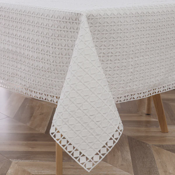 TC1726L-6090 - Tablecloth White Lace Diamond Lined 60" x 90"