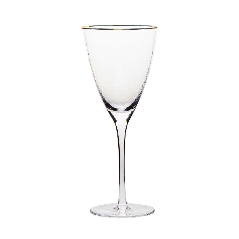 VD-2013-HGR - Vikko Decor - Gold Rim, Hammered Water Glass, 13 Oz