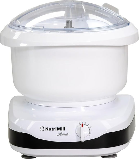 NMA6001 - NutriMill Artiste Kitchen Electric Stand Mixer 500 Watt 6.5 Quart Bowl with Dough Hook & Wire Whips (Black Trim)