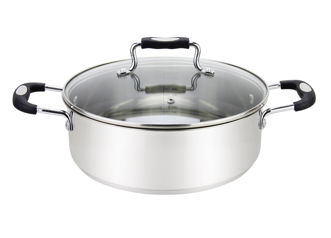 MUS-34-12/BK - Millvado-Urban SS Low Casserole/W Glass Lid Silicone Handles, Black, 12.6 Qt, 13.4""X5.3""