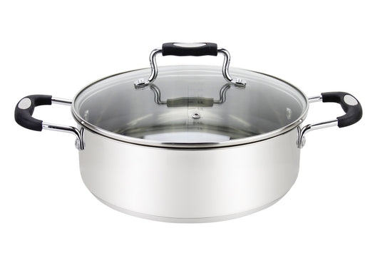 MUS-34-12/BK - Millvado-Urban SS Low Casserole/W Glass Lid Silicone Handles, Black, 12.6 Qt, 13.4""X5.3""