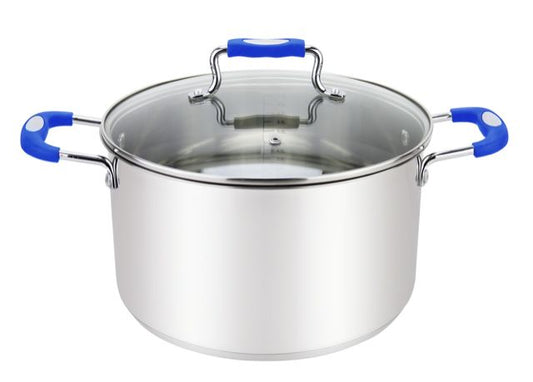 MU-24-8/BL - Urban SS Stock Pot /W Glass Lid Silicone Handles, Blue, 8.4 Qt, 9.5""X7""