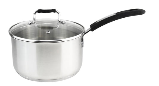 MU-16-SP/BK - Millvado-Urban Ss Sauce Pan/W Glass Lid Silicone Handles, Black, 1.7 Qt, 6.3""X 3.15""