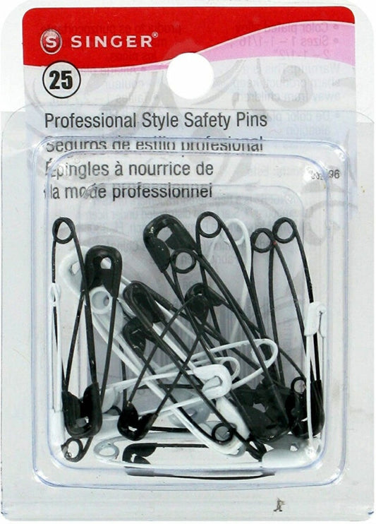 SING-00296 - SINGER-SAFETY PINS-BLACK&WHITE 25 ct