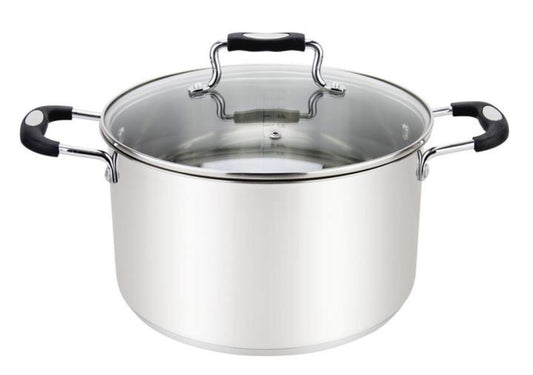 MU-32-20/BK - Millvado-Urban SS Stock Pot /W Glass Lid Silicone Handles, Black, 20 Qt, 12.6'' X 9.5''